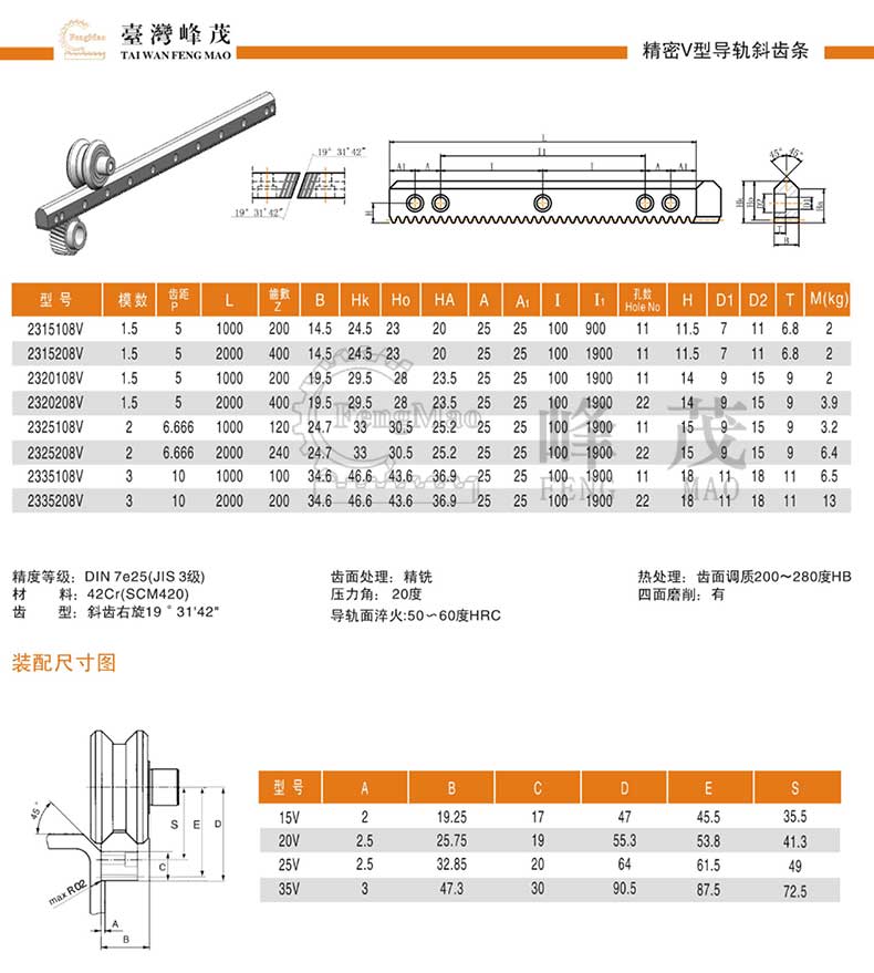 精密V型導(dǎo)軌斜齒條產(chǎn)品型號參數(shù)